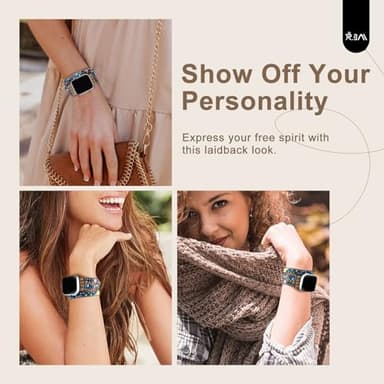 JR.DM Boho Beaded Bands for Women Compatible with Apple Watch 42mm(S3/2/1) 44mm 45mm 46mm 49mm Emperor Stone Blue Bracelet Adjustable Braided Strap for iWatch Series 11/10/9/8/7/6/5/4/SE 3/2/1/Ultra - Image 4