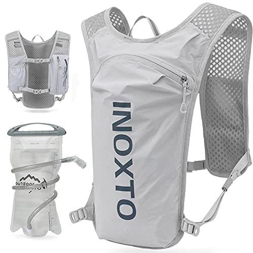 INOXTO Running Hydration Vest Backpack,Lightweight Insulated Pack with 1.5L Water Bladder Bag Daypack for Hiking Trail Running Cycling Race Marathon for Women Men (Light Gray) - Image 1