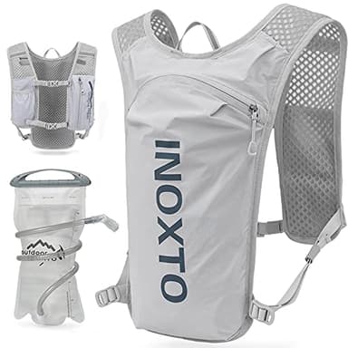 INOXTO Running Hydration Vest Backpack,Lightweight Insulated Pack with 1.5L Water Bladder Bag Daypack for Hiking Trail Running Cycling Race Marathon for Women Men (Light Gray) - Image 1