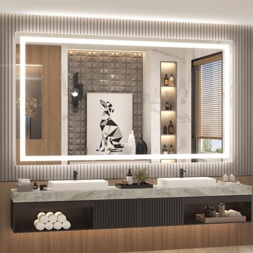 ODDSAN LED Bathroom Mirror for Wall 72x 40, Large Lighted Vanity Mirror with Lights, Dimmable, Anti-Fog, Shatter-Proof, ETL Listed (Front + Backlit) - Image 1