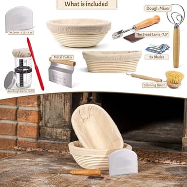 CRISS ELITE Sourdough Bread Baking Supplies Starter Kit, Banneton Proofing Basket 9'' Round and 10” Oval, Sourdough Starter Jar, Scraper, Scoring Lame, Brush, Short Danish Whisk, Gift Set - Image 2
