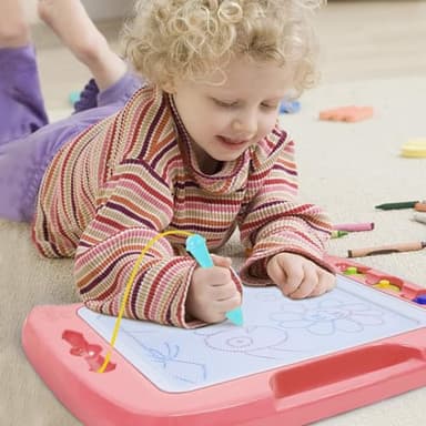 SGILE Large Magnetic Drawing Board - 4 Colors 16×13in Doodle Pad with 4 Stamps for Toddlers, Learning Toy Board Etch Sketch Gift for 36+ Month Kids Girls Boys, Light-Pink - Image 7