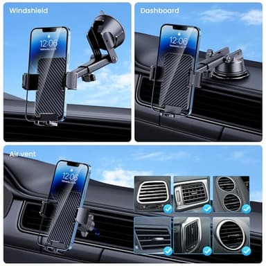 Phone Holder Car [Military Grade Suction Ultra Strong Base] Cell Phone Car Holder 3 in 1 Dashboard Windshield Air Vent Hands-Free for Garmin GPS iPhone Android - Image 2