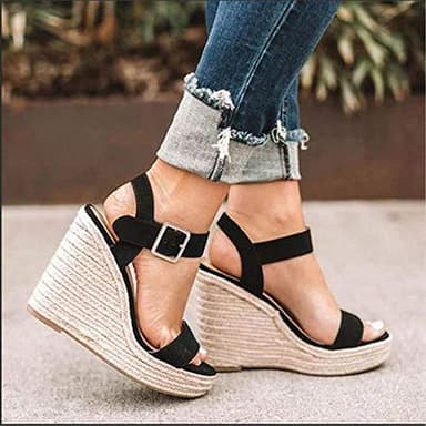 VICKI·VICKI Women's Wedges Sandals Platform Wedge Heels Espadrilles Women Shoes Sandals Black Size 7.5 - Image 2