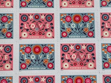 20pcs Love Postage Stamps for Mailing Hearts & Flowers Design Forever - Image 2