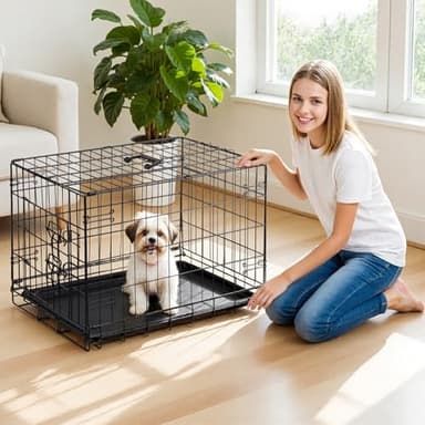 DUMOS Dog Crate, 30 Inch Medium Single Door Dog Cage with Divider Panel and Plastic Leak-Proof Pan Tray, Folding Metal Wire Pet Kennel for Indoor, Outdoor, Travel - Image 6