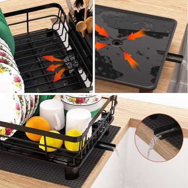 Godboat Dish Drying Rack, Dish Rack with Auto-Drain & Mat, Dish Drainers for Kitchen Counter, Glass Organizer for 4 Cups, 3 Slots Utensil Holder,Gifts for Women Mothers Day, Kitchen Gadgets & Decor - Image 5