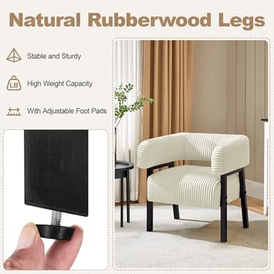 Yaheetech Corduroy Barrel Accent Chair Set of 2, Modern Upholstered Armchair with Solid Wood Legs, Cozy Leisure Chair with Pocket Coiled Seat for Living Room, Bedroom, Reading Nook Beige - Image 8