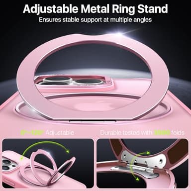 QTlier case for iPhone 15promax, 360 Rotatable Ring Stand, Raised Camera Frame, Shockproof with MagSafe Pink - Image 2
