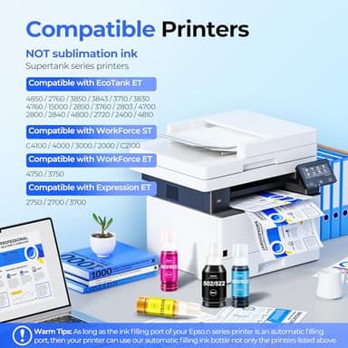 T502 502 Ink Refill Bottles ET-2850 ET-3850 Replacement for Epson 502 Ink Refill Bottles 4 Pack Compatible for Ecotank ET 2850 ET 3850 ET-4760 ET-2760 ET-3830 ET 15000 ET 4850 ET-3843 2750 Printer - Image 2