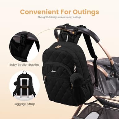 LOVEVOOK Diaper Bag Backpack,Puffer Quilted Baby Diaper Bag with Insulated Pockets,Travel Diaper Backpack for Boys Girls with Changing Pad,Water-Resistant Baby Bag for Mom Dad,Black - Image 7