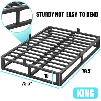Firpeesy Upgrade Anti Bending and Round Corner Legs 10 inch Metal King Bed Frame 3500 LBS Heavy Steel Slats Support Platform Bed Frames No Box Spring Needed Platform Noise Free Easy Assembly - Image 3