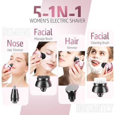 SHPAVVER Electric Razors for Women Legs: 5-in-1 Rechargeable Body Shaver - Waterproof Wet Dry Hair Remover - Trimmer for Lady Face Underarms Public - Image 5