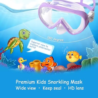 Kids Snorkel Set, Child Diving Mask Anti-Fog Swimming Goggles Dry Snorkel Children Snorkeling Swimming Gear for Youth Boys Girls Age 4-14 (Purple Set) - Image 2