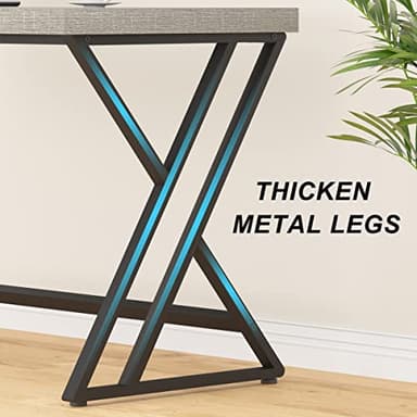 LVB Grey Desk, Industrial Wood Home Office Computer Desk for Bedroom, Farmhouse Metal Wooden Study Work PC Gaming Writing Table, Modern Simple Executive Writing Desk, 47 Inch, Light Gray - Image 6