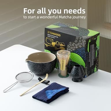TEANAGOO Matcha Whisk Set Black,7 Pcs Matcha Set,Matcha Kit for Ceremony,Tradition Tea Set for Making Breakfast/Latte,Matcha Whisk Set with Bowl(Chawan)/Whisk and Holder,Gift for Family/Friend - Image 6