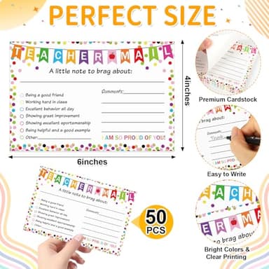 50Pcs Teacher Mail Notes to Parents, Happy Mail Postcards Preschool Elementary Classroom Must Haves, Good Behavior Incentive Motivational Cards to Send Home for Kindergarten School Teacher Supplies - Image 2