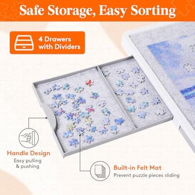 Lifewit 1500 Pieces 2-in-1 Rotating & Tilting Puzzle Board with Divided Drawers, Felt Mat, Protective Cover, Portable Jigsaw Puzzle Table with Handle, Felt Trays, Ideal Gift, 33.3" x 25.4", White - Image 5