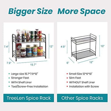 Spice Rack Organizer for Countertop 2 Tier Counter Shelf Standing Holder Storage for Kitchen Cabinet-Bronze - Image 2