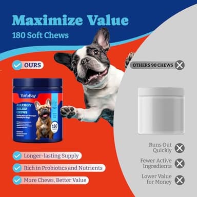 YoYoBay Dog Allergy Relief Chews – 180 Soft Chews, Duck & Pear Flavor - Immune Support & Itch Relief with Colostrum, Astragalus Root, 6-Strain Gut Health Blend - Image 7