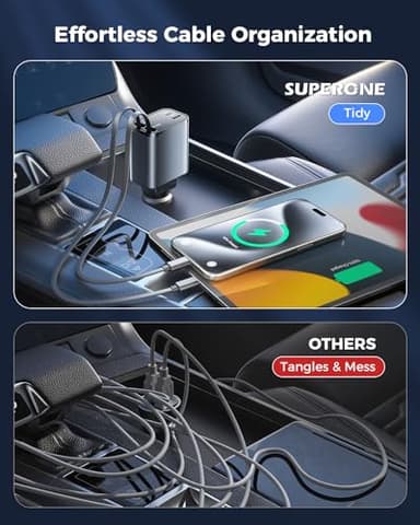 SUPERONE Smaller 4 in 1 Retractable Car Charger with Dual Type C Cords, 69W Fast Retractable USB C Car Charger, Car Accessories Car Chargers for iPhone 17 16 15 14 13 12 Galaxy Pixel - Image 2