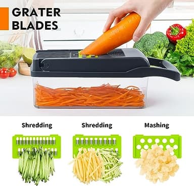 Vegetable Chopper, Pro Onion Chopper, 14 in 1Multifunctional Food Chopper, Kitchen Vegetable Slicer Dicer Cutter,Veggie Chopper With 8 Blades,Carrot and Garlic With Container (Gray) (Gray) - Image 3