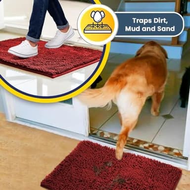 Muddy Mat® Shown on TV – Super Absorbent Microfiber Dog Door Mat for Muddy Paws, Non-Slip Washable Pet Rug, Quick Dry Chenille Entryway Carpet, Machine Washable Indoor Outdoor mat, Red 59"x24" - Image 4