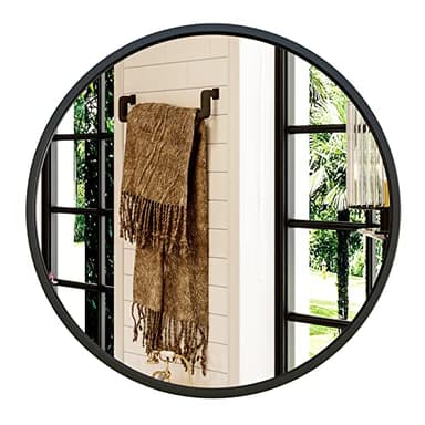 Growsun 30'' Black Round Mirror, Circle Wall Mirror for Bathroom Vanity, Entryway Living Room with Metal Frame for Home Decor - Image 1