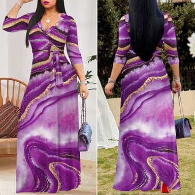 FANDEE Plus Size Maxi Dress for Women Casual Summer Sundress V-Neck 3/4 Sleeve - Image 5