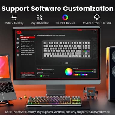 Redragon Wireless Mechanical Keyboard,3-Modes Bluetooth Gasket Hot Swappable TKL RGB Custom Keyboard,Pre-lubed Switches,Side Printed PBT Gradient Keycaps, South-Facing LEDs Socket - Image 7