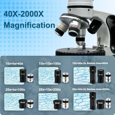 Monocular Compound Microscope for Adults&Study Beginners,- 40X-2000X,Lighting Microscope for Home eduaction with Slides Set, Experiment Kit(White & Black) - Image 4