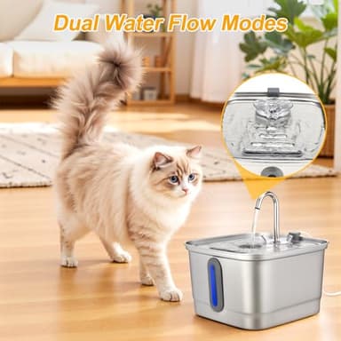 SEIRMEP Stainless Steel Cat Water Fountain, 101oz/3L Automatic Pet Water Fountain, Dog Water Fountain with Replacement Filters for Cats, Small Dogs (8 Filters and 8 Sponges) - Image 4