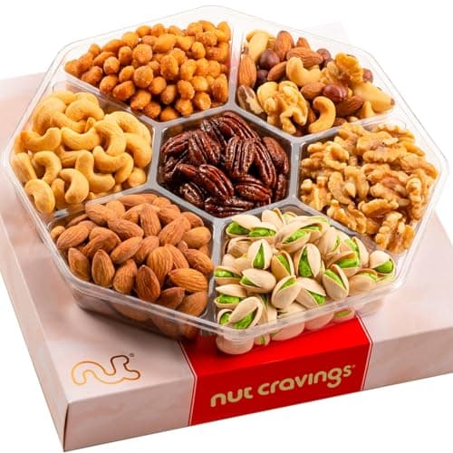 NUT CRAVINGS - Diwali Sweets Hamper Mid-Autumn Festival Mixed Nuts Gift Basket in Red Gold Box (7 Assortments, 1 LB) Food Arrangement, Healthy Snack Care Package, Food Assortments - Image 1