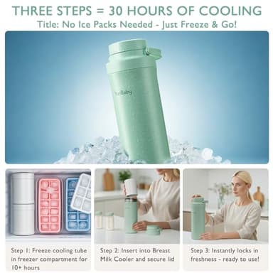 YunBaby 22oz Portable Breast Milk Cooler, Game-changer with 360° Total Cooling Gel Ice Pack for 30 Hours, Baby Travel Breastfeeding Essential Chiller with 2pcs Bottles for Breastmilk Storage(Green) - Image 2
