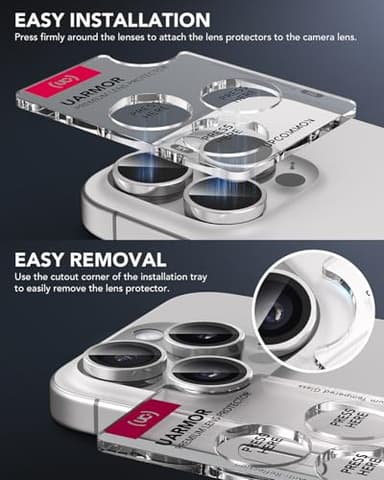 Upcommon UARMOR Camera Lens Protector Compatible with [ iPhone 17, 16 & 16 Plus ] 9H Tempered Glass & Aluminum Cover, HD Clear, Easy Installation Kit - Silver Glitter - Image 3