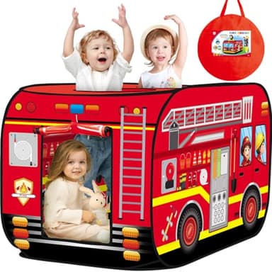 Britik Pop up Play Tent for Kids Aged 1-3 Years Old Boys and Girls : Fire Truck Tent Playhouse Toy Play Tents for Toddlers 3-5 Kids Tent Indoor Outdoor Playhouse Toys for 1 + Year Old, Fire Truck - Image 1