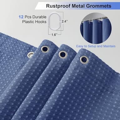 OVZME Blue Shower Curtain Set, Waffle Textured Heavy Duty Fabric Shower Curtain for Bathroom, Luxury Hotel Weighted 230GSM Bath Curtain with 12 Plastic Hooks, Machine Washable, 72x72 - Image 4