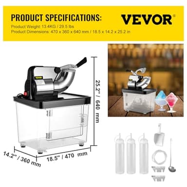 VEVOR 110V Commercial Ice Crusher 661LBS/H, ETL Approved 300W Electric Snow Cone Machine with Dual Blades, Stainless Steel Shaved Ice Machine with Safety On/Off Switch for Family, Restaurants, Bars - Image 2