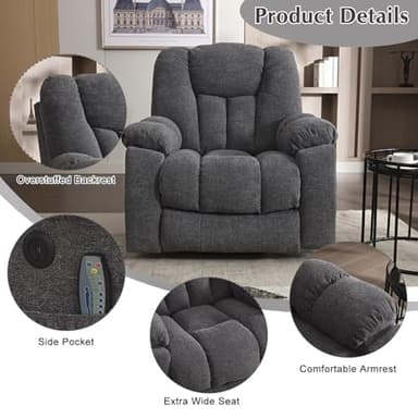 CANMOV Power Lift Recliner Chair with Massage and Heat for Elderly, Overstuffed Wide Recliners, Heavy Duty and Safety Motion Reclining Mechanism with USB Ports, 2 Concealed Cup Holders, Smoke Gray - Image 6