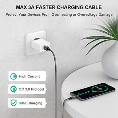 etguuds 6ft USB A to USB C Cable 3A Fast Charging, 2-Pack USB A to USB Type C Charger Cord for iPhone 16 15 Pro/Pro Max/Plus, for Samsung Galaxy S24 S23 S22 S21 S20 S10 A55 A54 Flip Note, Moto, Gray - Image 3