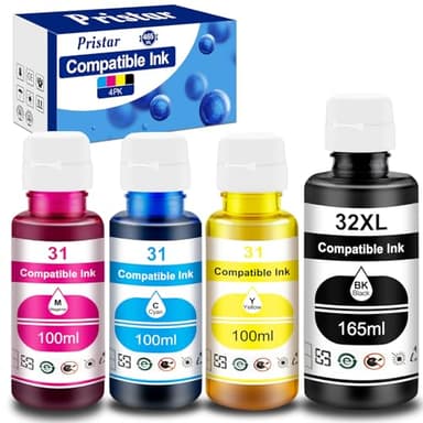 Pristar Compatible with HP 31 32XL Ink Bottle Set Compatible with HP Smart Tank 7301 7001 7602 5000 6001 5101 5102 5103 Plus 651 551 455 457 450 All-in-One Printer (165 ML 32XL Black Ink 100 ML 31 CMY - Image 1