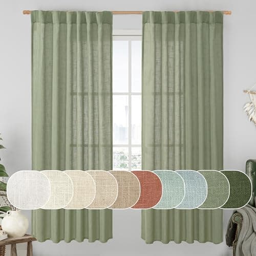 LAMIT Sage Green 72 inch Linen Curtains for Living Room 2 Panels, Linen Textured Light Filtering Semi Sheer Back Tab and Rod Pocket Window Curtain Panels for Bedroom/Farmhouse, 52 x 72 Inch - Image 1