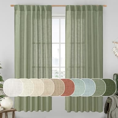 LAMIT Sage Green 72 inch Linen Curtains for Living Room 2 Panels, Linen Textured Light Filtering Semi Sheer Back Tab and Rod Pocket Window Curtain Panels for Bedroom/Farmhouse, 52 x 72 Inch - Image 1