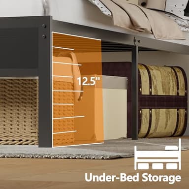 Furnulem Full Size Bed Frame with LED Light and Charging Station, Wood Storage Headboard with 2-Tier Shelves, Metal Platform Bed with Heavy Duty Slats Support, No Box Spring Needed, Black Oak - Image 2