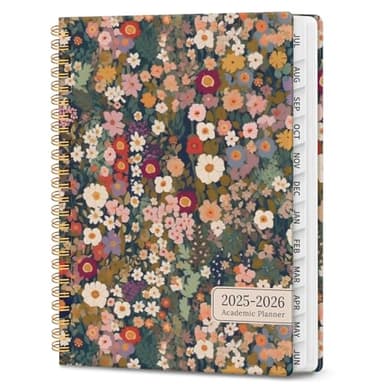 Planner 2025-2026, Monthly and Weekly Calendar Academic Planner (July 2025 - June 2026), Hardcover Student Teacher Planning Agenda Book with Tabs, Perfect for Office School Supplies, A5 (6.3" x 8.5") - Petals - Image 1