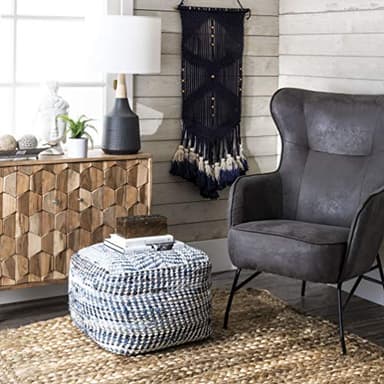 nuLOOM Seville Handmade Denim Textured Filled Ottoman Pouf - Image 4