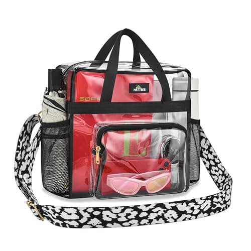 MAY TREE Clear Bag for Stadium Events, 12x6x12 Clear Tote Bag with Removable Strap, Transparent Bag for Concert Sports Festival, Cow-Strap - Image 1