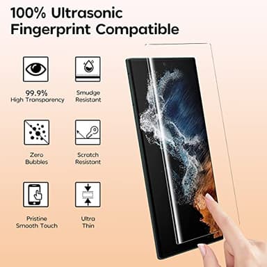[2+2 Pack] Galaxy S23 Ultra Screen Protector, 9H Tempered Glass Scratch Resistant, Ultrasonic Fingerprint Support, For Samsung Galaxy S23 Ultra 5G 6.8 Inch Glass Screen Protector - Image 2