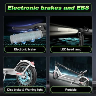 Electric Scooter - 8.5" Solid Tires, 350W Motor, Up to 19 MPH and 21 Miles Long-Range Portable Foldable Commuting Scooter for Adults with Double Braking System and App, White - Image 5