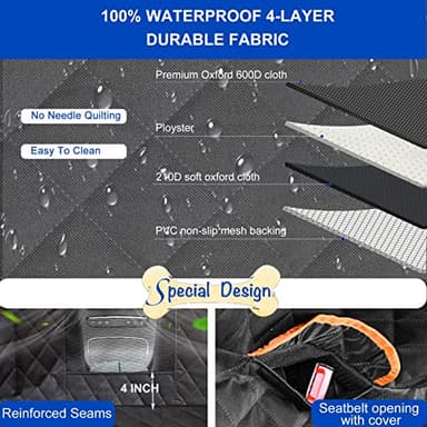 EasyHaWei Dog Car Seat Cover for Back Seat 600D Scratchproof Nonslip Durable Waterproof Cars Pet Backseat Covers with Mesh Window Dogs Hammock for Car，SUV, Truck (54" W x 58" L) - Image 3